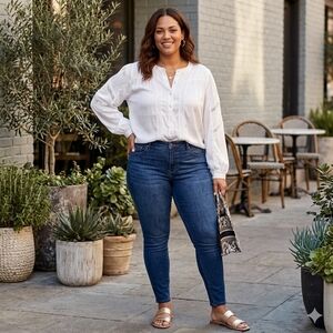 VTG C&E White Lace Accent Edwardian Button Front Lace Accent Blouse XL